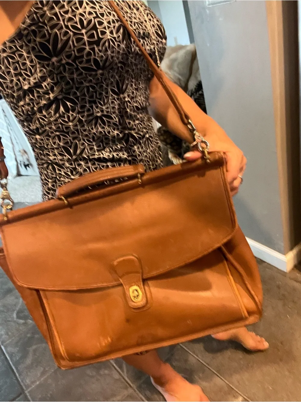 Coach Large Leather Metropolitan brief bag in Tan Cognac